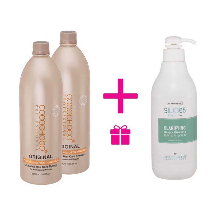 2x COCOCHOCO Original Brazilian Keratin 1000 ml + FREE Expert line COCOCHOCO Clarifying Shampoo 1000 ml