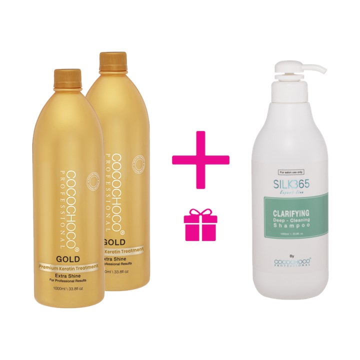 2x Brasilianisches Keratin COCOCHOCO Gold 1000 ml + GRATIS Expert line Reinigungsshampoon COCOCHOCO 1000 ml
